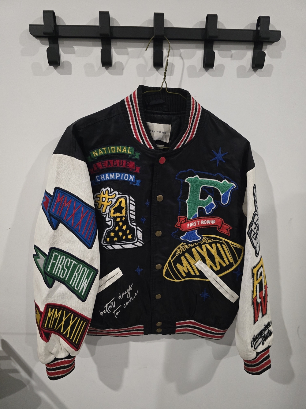 First Row Men's Black & White Embroidered Varsity Jacket